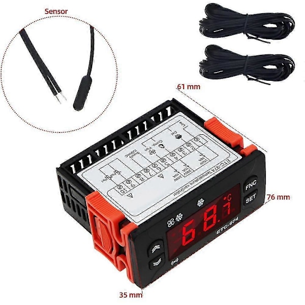 Etc-974 Digital Temperaturkontroller Mikrodatamaskin Termostater Termostat Kjølealarm 220 [DB]