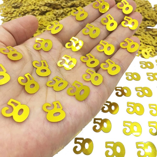 Kultainen 50-vuotissyntymäpäiväkonfetti - vuosipäivän juhlapöytäkoristeet