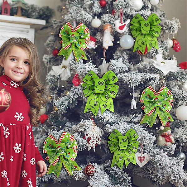 Grinch Julebånd - 4,5 m 2,5 tommer Julegave Grinchs Innpakningsbånd, Pynt til Juletre Krans Sløyfer BD D