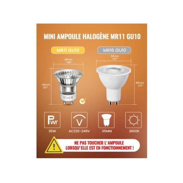Halogenpære - MR11 - GU10 - 35W - Dæmpbar - 360Lm - Dæmpbar[YJD]