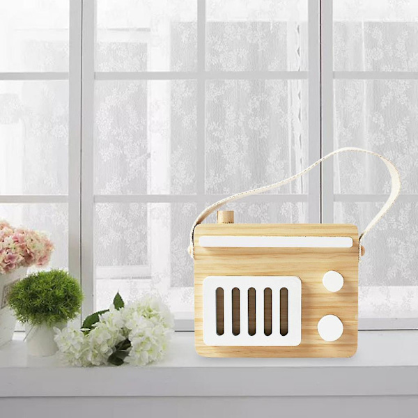 Baby Toy Wood Mini Radio Toy Læring Foto Rekvisitter Rom Decor For Boys Girls White db white 17x14cm