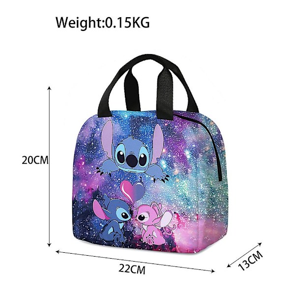 Lilo & Stitch Print Børnemadkasse Tegnefilm Bærbar Termopose Håndtaske Til Skole Kontor Arbejde Picnic [Db] A