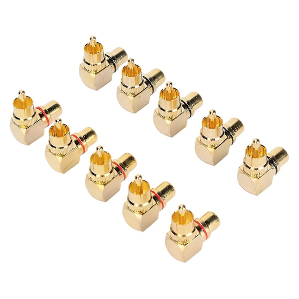10 st RCA Vinkeladapter Hane till Hona Koppar Förgylld 90 Grader L-Typ RCA Adapterkontakt [Db]