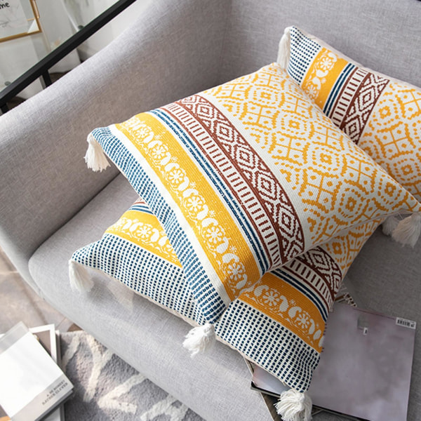 Kuddfodral nordisk stil mjukt beröringsbomullsgarn universell soffa soffkudde tofs kuddfodral hushållsartiklar Yellow 45x45cm
