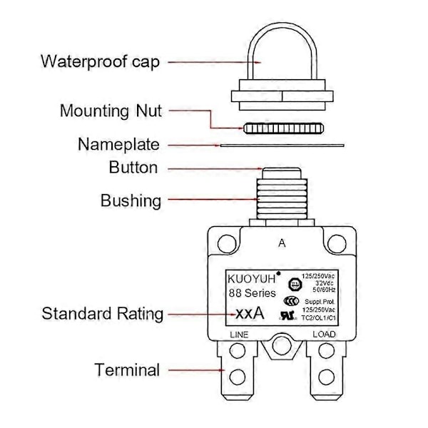 88 serie 5A 6A 7A 8A 9A 10A 12A 15A 20A 25A 28A Mini Sikringsautomat Manuel Nulstilling Overbelastningsbeskyttelseskontakt db 10a