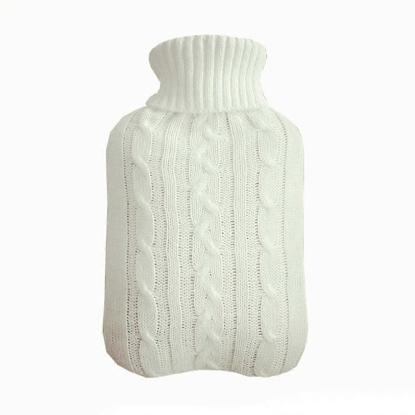 2000 ml Suuri Kuumvesipullo + Neulotuppu Talvi Lämpökeho Lämpötyyny Kipujen Lievitykseen DB White