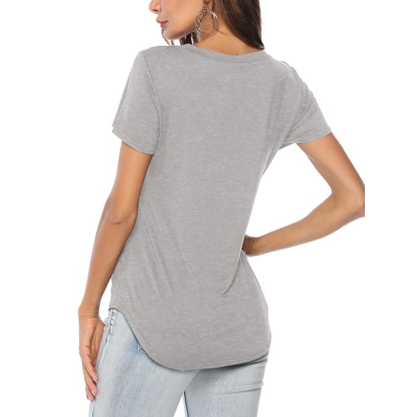 Tunikatopper for kvinner Uformell V-hals Lange/korte ermede T-skjorter Longline bluser (grå,XXL)