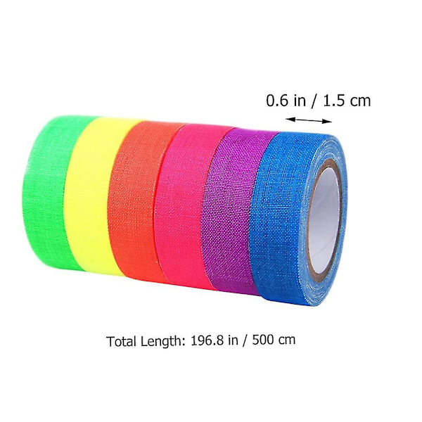 6 Ruller Fluorescerende Tape UV Bomuldsbånd Sortlys Reaktiv Tape Selvklæbende Neon Tape Til Show Performance (assorteret Farve) [DB]