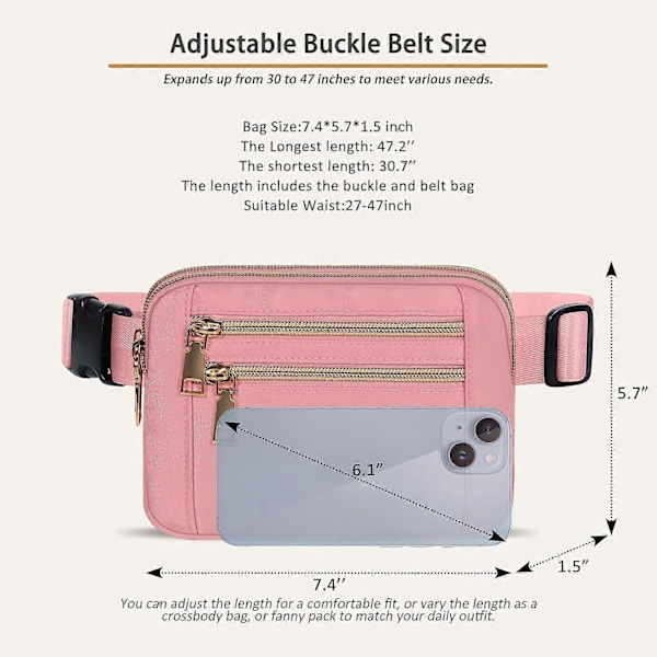 Fanny Packs til Kvinder Mode Taljetasker Taske med Justerbar Rem og 4 Lynlåslommer Vandtæt Overalt Crossbody Bæltetaske db