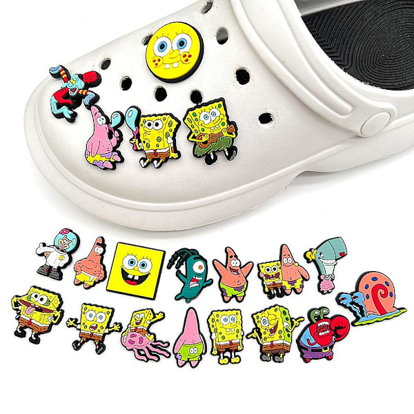 20pcs Spongebob Squarepants Theme Cartoon Characters Shoes Charms For Crocs Clog Sandals Decoration Shoe Accessories Gifts {Db}