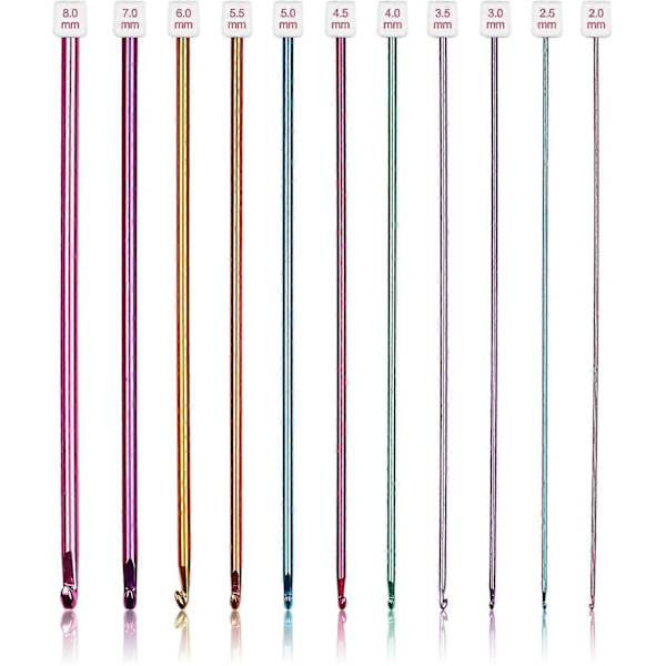 Långt Set med Virknålar, 11 Tunisiskt Virknålar, Flerfärgade Afghan Virknålar för Virkning, 2 mm (B) -8 mm (L), Stickning Virknålar T db