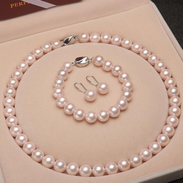 Perle Halskæde Øreringe Sæt Perle Halskæde Med Ørering Og Armbånd Sæt Til Jul Valentinsdag db White