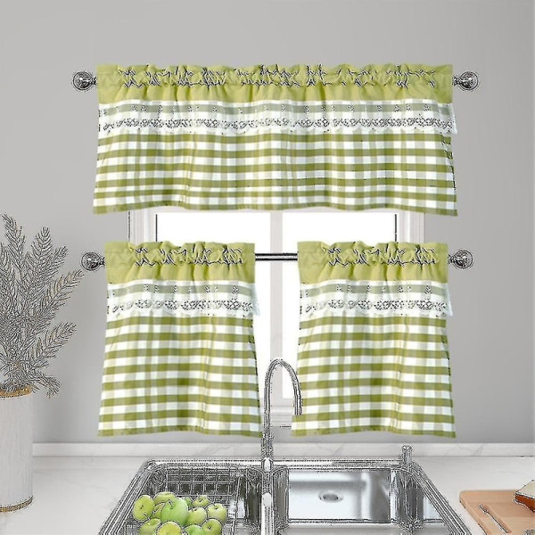 Kjøkken Gardiner Dekor Vindusgardin Luksus Cafe Valance Topper Draperier A db Yellow Green 130cmx41cm