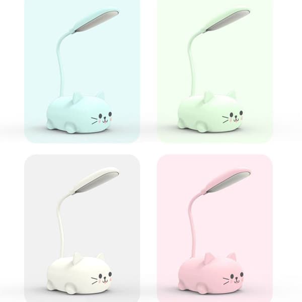 Mini nattlys, liten sammenleggbar LED-bordlampe, USB-lading, øyebeskyttelse, blå katt