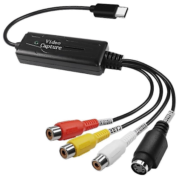 RCA AV til USB-C Konverter Videoopptakskort Adapter 1 Kanal AV NTSC PAL Video S-Video/Kompositt til USB Konverter - På lager [DB] Black