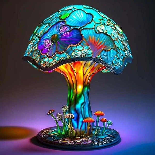 Målning Glas Svamp Bordslampor Bohemian Resin Svamp Bordslampa Nattljus för hem och kontor Mushroom Colorful