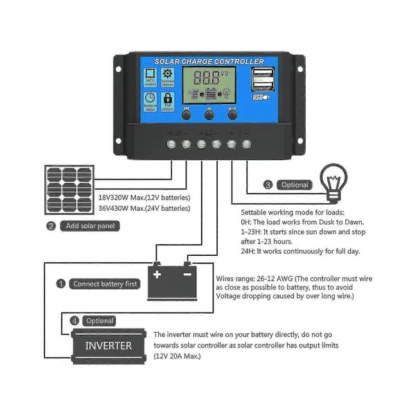 Solar Charge Controller, 30a Solpanel Controller 12v/24v Pwm Auto Parameter Justerbar LCD Display Solpanel Batteri GuanGuan db