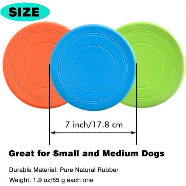 Hundefrisbee, 3-pakning Hundeflyger Hundeleke, Hund Myk Gummi Interaktiv Lettvekt Frisbee Hundeleke for Små Store Hunder - Flyter i Vann db