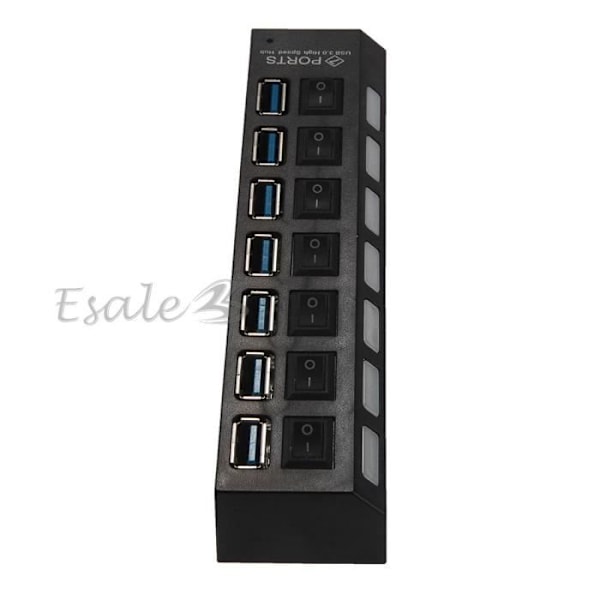 7-ports USB 3.0 5 Gbps Hub-adapter i ABS med switch til pc-computer