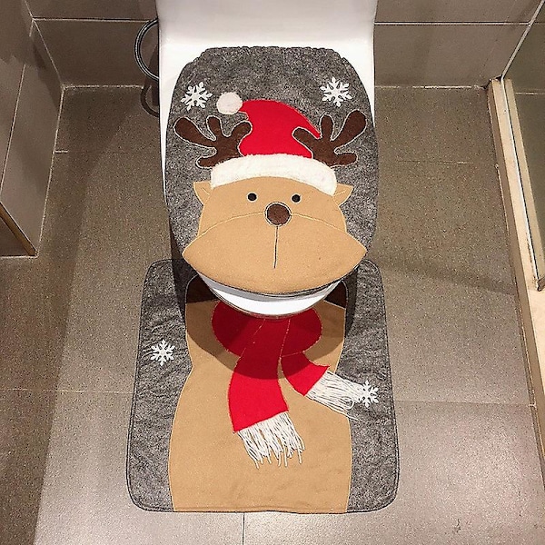 Christmas Toilet Seat Cover, 2pcs Elk Toilet Seat Cover, Christmas Santa Toilet Seat Cover And Mat, Christmas Bathroom Accessory Set {Db}