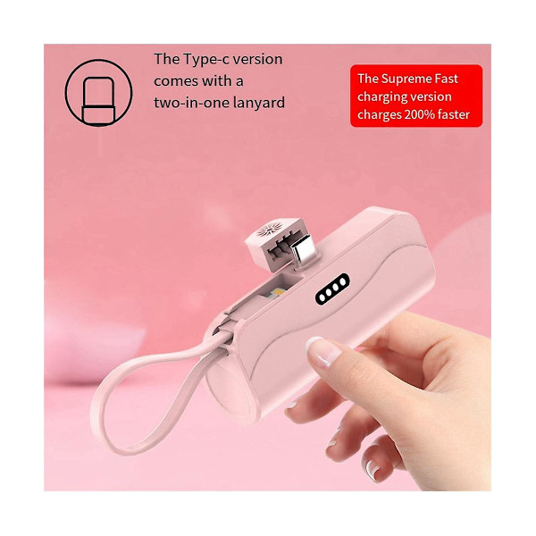 5000mah indbygget kabel powerbank bærbar oplader til Iphone12 13 14 Mix Fold Backup -type-c stik