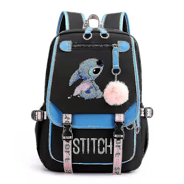 Stitch USB genopladelig skoletaske til drenge og piger, rygsæk DB Style 3