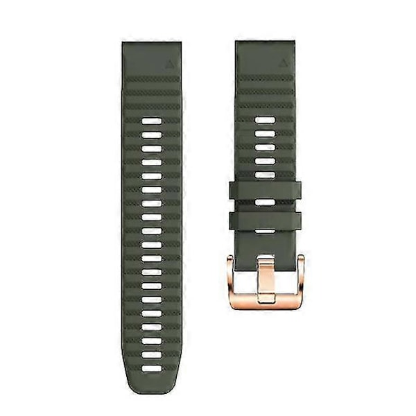 Kellohihnoja Garmin Fenix 7s / 6s Pro / 5s Plus / Instinct 2s -malleihin, Vaakaraidalliset Silikonirannekkeet 20 mm, Ruusukullan Solki db Army Green