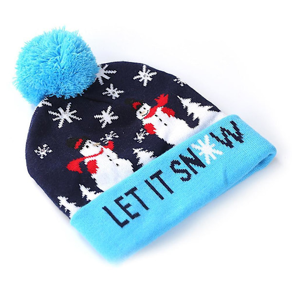 Jultomte, älg och snögubbe LED-ljus stickad mössa med tryck [DB] LET IT SNOW
