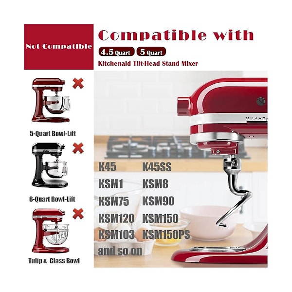 Spiral Dejkrog til Kitchenaid 4,5-5 Quart Vippehoved Stand Mixer, Dejkrog Udskiftning til Kitchenaid Tilbehør  [dB} silver
