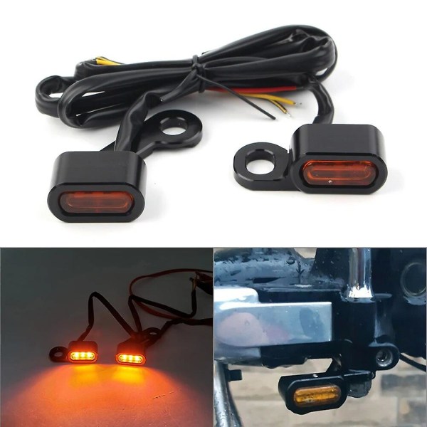 2 stk. Motorcykel Mini LED Blinklys Styr Blinker Indikator Lampe Kompatibel Harley Touring 2009-2017 & Softail 2015-2021 db Black Orange shell