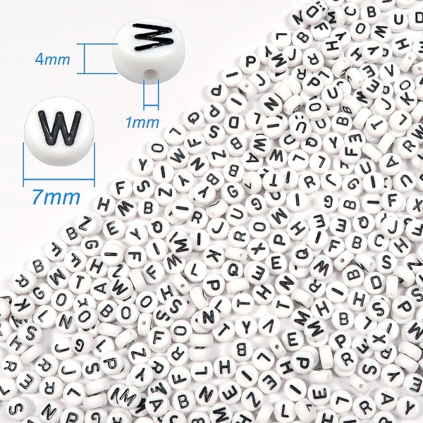 1000 stk runde bokstavperler, hvite akryl alfabetperler