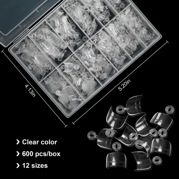 600 st Ovala korta falska nail art , cover fransk akryl falska nagelspetsar, fingerklistermärken verktyg för nagelförlängning, 12 storlekar (klar) [DB]