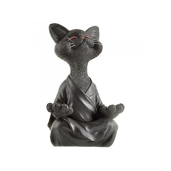 Luova Musta Buddha Cat Patsas Meditaatio Jooga Kissan Kodinsisustus (musta)