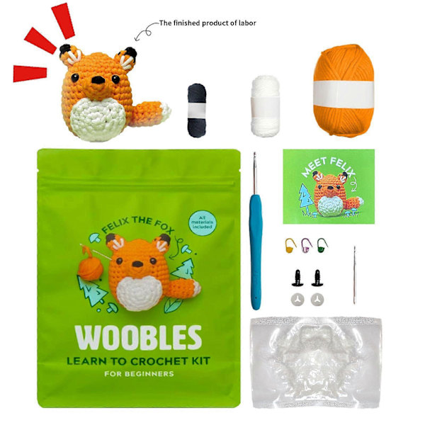 Woobles Lär Dig Virka Kit, Virkad Gosedjur DIY Virkningskit för Nybörjare [DB] Fox