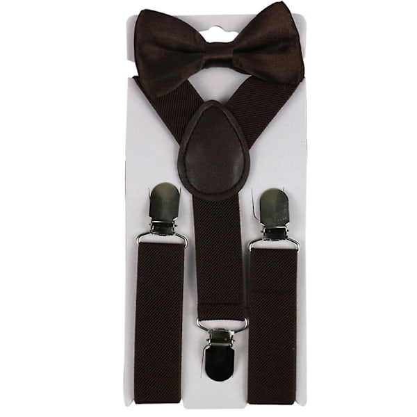2-pack Solid Färgade Barnkläder Pojkar Flickor Clip-on Y-formade Elastiska Upphängare Fluga Qinhai DB Coffee