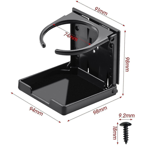 2 stk. koppholder til bil, sammenleggbar koppholder til bil, lastebil, båt, varebil - 98 mm, svart