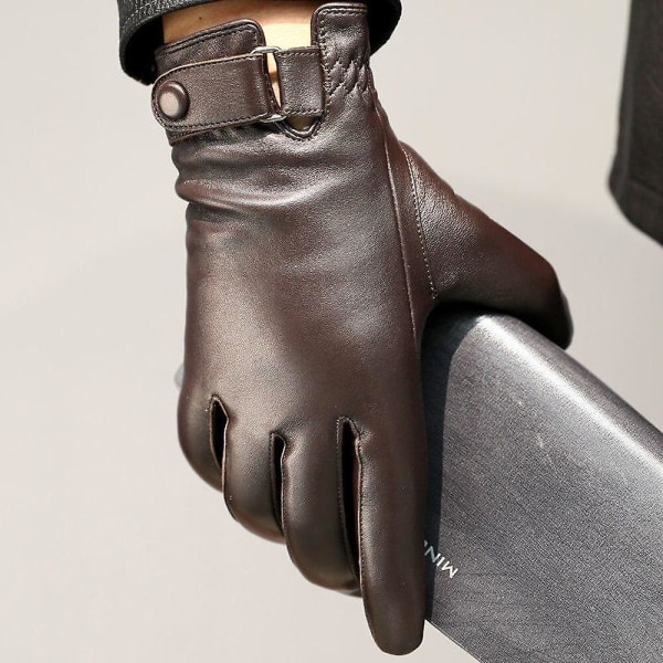 Winter Geniune Sheepskin Leather Gloves Men's Plus Velvet Driving Warm Touch Screen Mittens [DB]