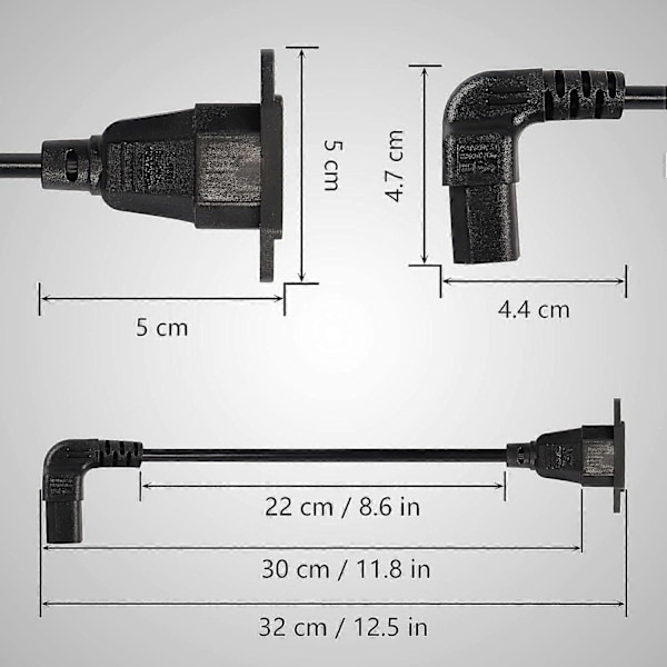 Panelmonterad C14 till 90 graders C13 PDU-strömkabel, IEC 320 C14 hane till vinklad C13 hona 3-polig strömkabel för bildskärmar [DB]