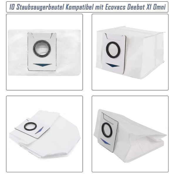 10 pakke støvsugerposer for Ecovacs Deebot X1 Omni sugestasjon for Ecovacs Deebot X1 Omni, R [DB]