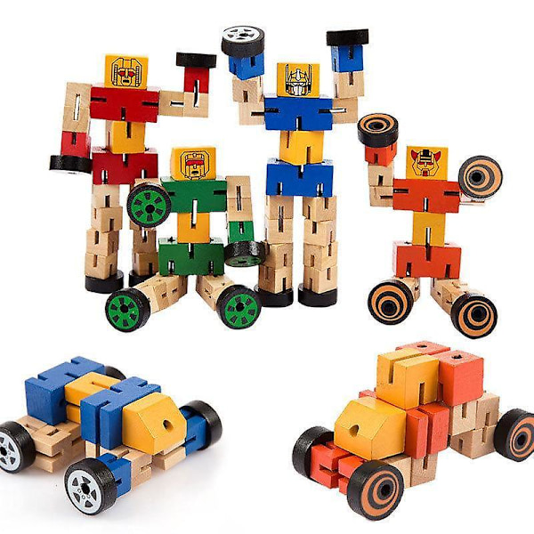 Kvalitetshög Barn Cool Trä Deformerbar Leksak Trä Magisk Kub Robot Bil Människor Ändra Leksak slumpmässig färg db