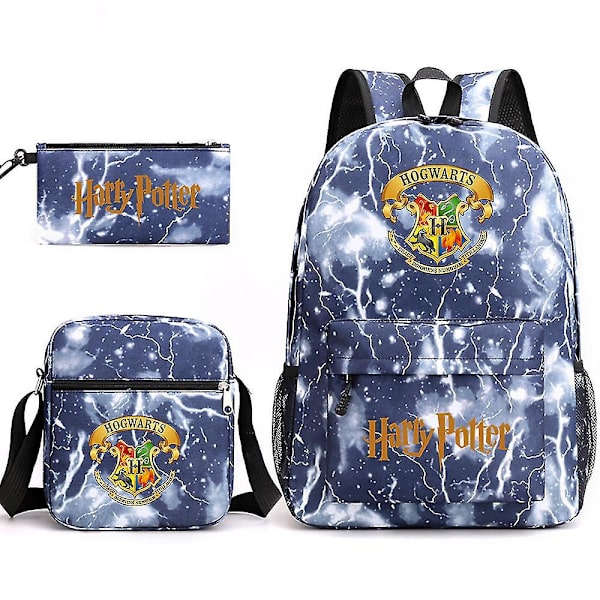 Barnens Harry Potter tredelad skolväska tryckt stor kapacitet utomhusryggsäck #1 DB lightning blue