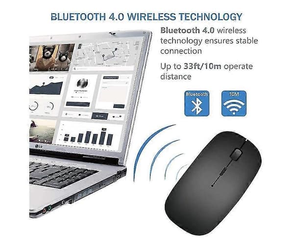 Bluetooth Mus Genopladelig Trådløs Mus Slank Trådløs Mus Til Pc Computer Android [DB] Black