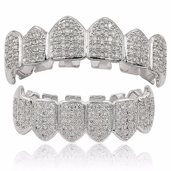 Silverpläterade övre och nedre mun-tänder Grills Hög kvalitet, Silver db Silver