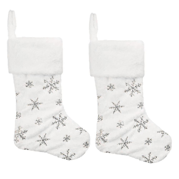 2-pack Snövita Julstrumpor med Broderade Snöflingor för Hängande Juldekoration [DB] silver