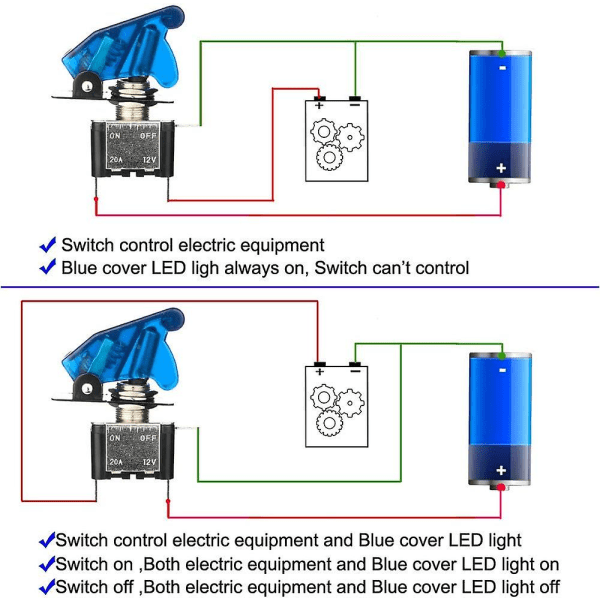 3 st vippströmbrytare med LED-belysning i blått, med vattentät kåpa, 20A 12V-24VDC, 3-polig SPST på/av-brytare med metallarm