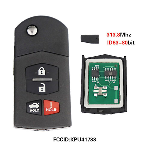 Fjärrkontroll Nyckel till Mazda 2 3 5 6 8 M2 M3 M5 M6 CX-7 CX-9 MX-5 BGBX1T478SKE125-01 KPU41788 SKE126-01 313.8/315/433Mhz4D63 {Db} 4 Button 313.8Mhz