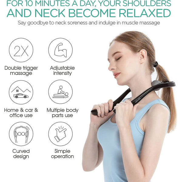 Neck Massager Shiatsu Deep Tissue Dual Trigger Point Shoulder Massager, Ergonomic Handle Design, Lightweight & Portable  [dB}