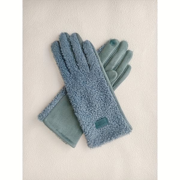 1 par, Teddy touchscreen-handsker til damer, termiske efterårs-/vinterhandsker, fingerløse handsker, damehandsker, dame [DB] Blue