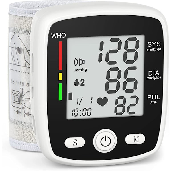 Handledsburen blodtrycksmätare Digital Bp-mätare Uppladdningsbar Bp-maskin med 2x90 avläsningar Minne Stor Lcd-skärm Röstutsändning Bärbar väska