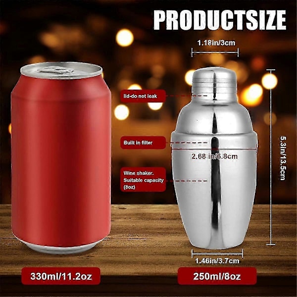 6 STK Mini Cocktail Shaker, Drink Shakers Cocktail, Rustfri Mini Shaker, Cocktail Shaker med Si, 250ml [DB] Silver